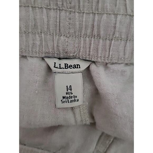 LL Bean Wide Leg Linen Pants Women 14 Tan Drawstring Elastic Waist Beach Coastal - Picture 6 of 11